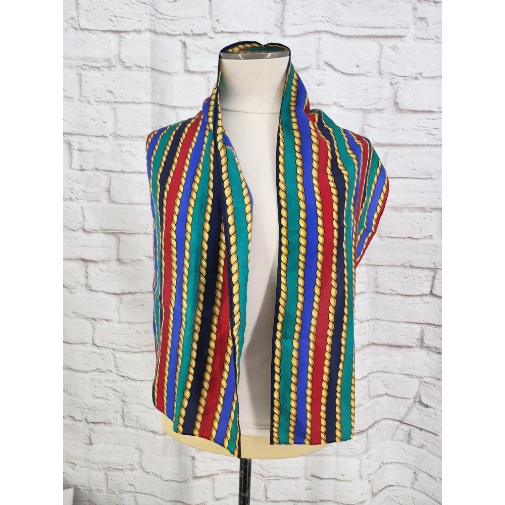 Vintage Silk? Scarf Twisted Rope Nautical Regatta Sailing 80s Glam Hand Rolled